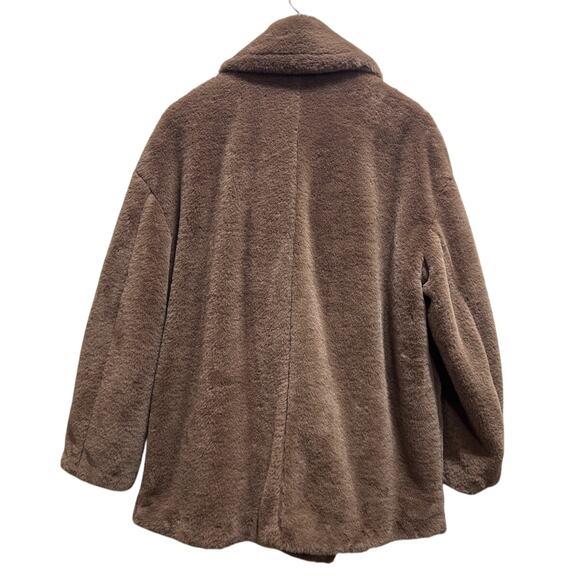H&M Teddy Faux Fur Fuzzy Jacket L Tan Brown Flap Pockets Lined Cozy Chic Whimsy - Picture 3 of 8